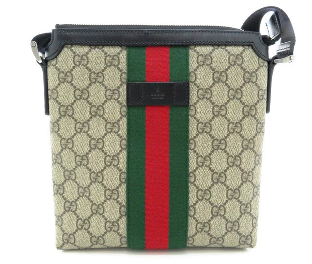Gucci GG Supreme Flat Messenger Shoulder Bag Beige Cream